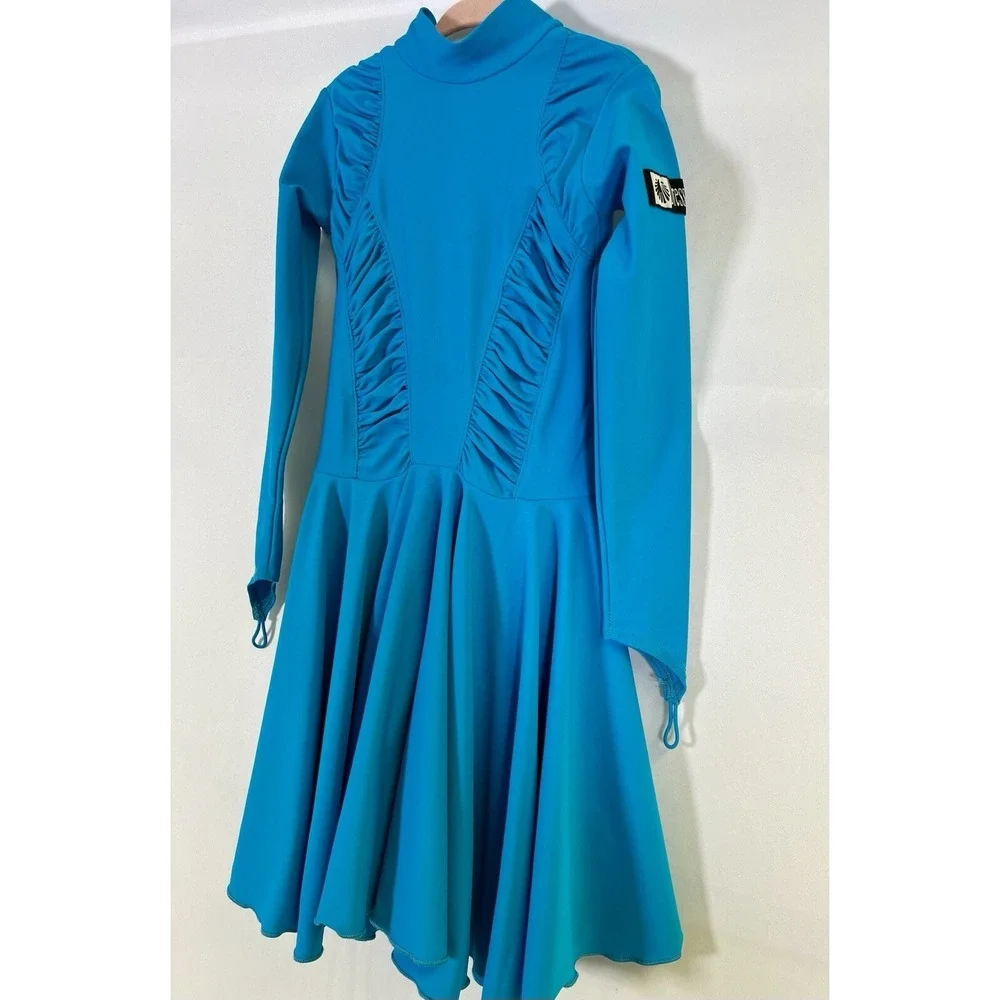 Ballroom Latin Dance Competition Dress for Pre-Teen girls Blue Size 8-10
